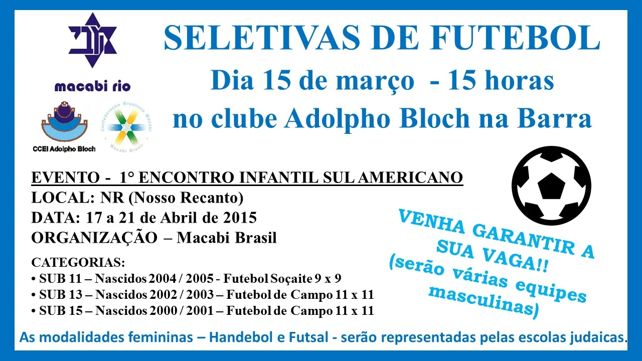 SELETIVAS DE FUTEBOL DE CAMPO PARA O NR 2015